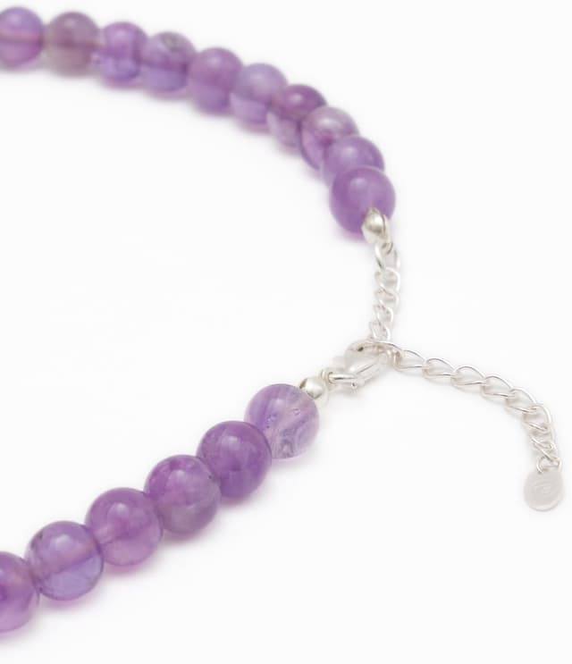 Detalle 2 de BERGERLIN Echte Naturstein Perlenkette mit Amethyst-Perle, 925 Sterling Silber & Verschluss – mit Echtheitszertifikat