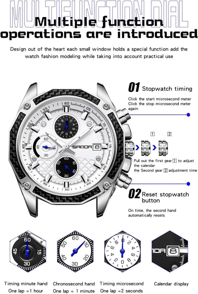 Detalle 2 de TICKEEN Uomo orologio analogico al quarzo con cronografo, calendario e impermeabile 3ATM
