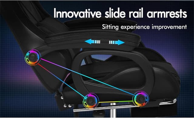 Detalle 2 de ELFORDSON LED Gaming Chair with 8-Point Massage, PU Leather, Black