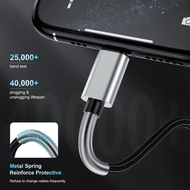 Detalle de 2-Pack 10ft USB-C to Lightning Fast Charger Cable (Apple MFi Certified) for iPhone & iPad