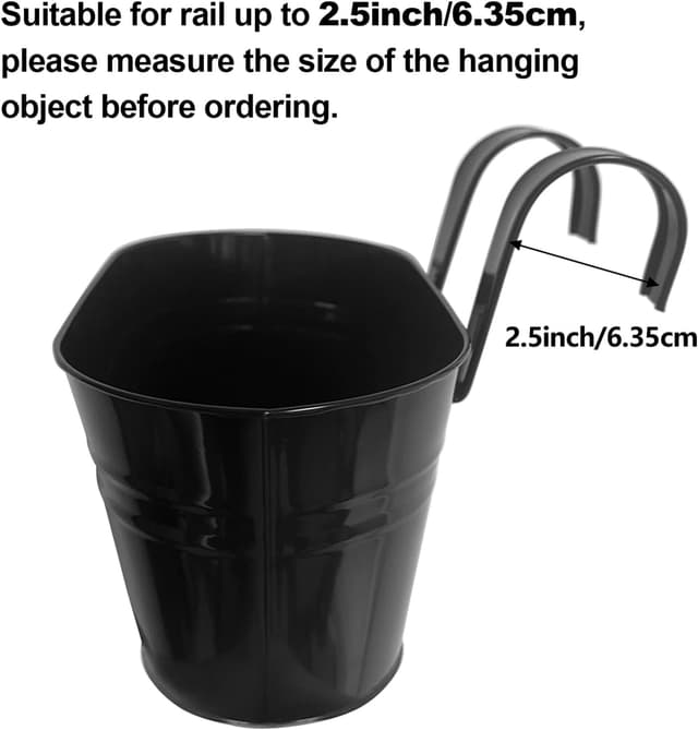 Detalle 2 de 4pcs hanging flower pots, black metal planters