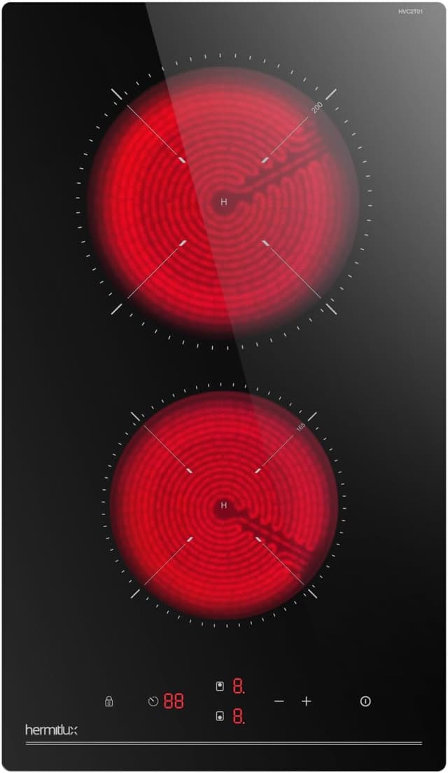 Detalle de Hermitlux Einbau-Kochfeld mit 2 Zonen (Glaskeramik, 3300 W, Timer, Touch & Kindersicherung) 28,8 cm