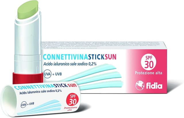 Detalle de Connettivina StickSun Fidia Pharmaceutiques – stick lèvres à l’acide hyaluronique 0,2% et SPF30 (3 g)