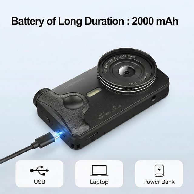 Detalle de 4K Digital Camera (64MP Autofocus) with 3.0'' Flip Screen, Time Lapse, Slow Motion and 20 Filters — Portable for Photo & Vlog