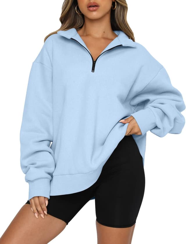 Detalle de CHICZONE oversized quarter-zip sweatshirt for women with pocket (cotton and polyester blend)