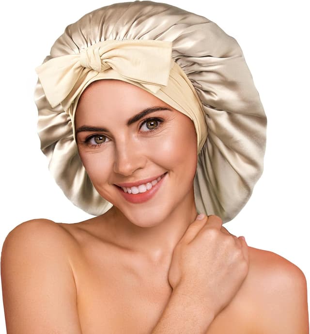 Detalle de Umisleep 22 Momme Schlafmütze aus 100% Maulbeerseide (doppelseidige Nachtmütze)