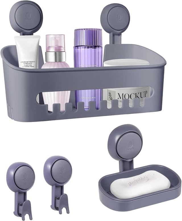 Detalle de Uten Étagère de douche 4 pièces avec ventouses sans perçage (panier, porte-savon, crochets)
