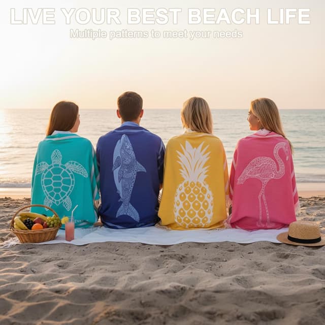 Thumbnail 6 de Genovega 2-Pack Cotton Oversized Turkish Beach Towels (Quick-Dry, Sand-Free, XL Travel Towel Blanket)