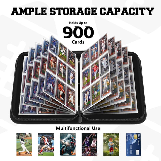 Detalle de Baseball Card Binder (9-Pocket, Zipper Zip Binder) with Up to 900 Storage Pages