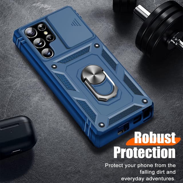 Detalle 2 de Giyer Handyhülle für Samsung Galaxy S23 Ultra 5G mit 360° drehbarem Metall-Ring-Ständer (blau)