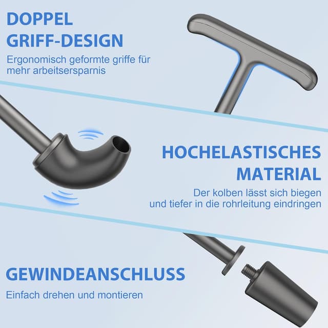 Detalle 2 de Cinola Toiletten-Pömpel mit Halter (wandmontiert, mit verstecktem Halter, Doppelgriff, grau)