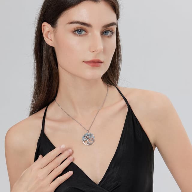 Thumbnail 6 de jiamiaoi Weißgold-plattierter Baum-des-Lebens-Anhänger mit Kette und Zirkonia