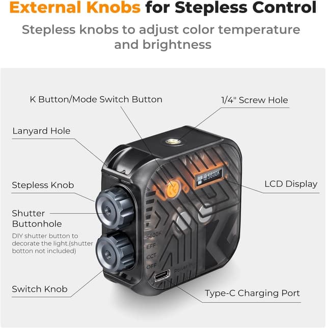 Detalle 2 de K&F CONCEPT Magnetic Camera Light 2000mAh