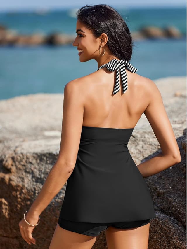 Detalle 2 de AI’MAGE Damen Tankini-Set 2025 mit Neckholder und V-Ausschnitt (Zweiteiler inkl. Shorts)