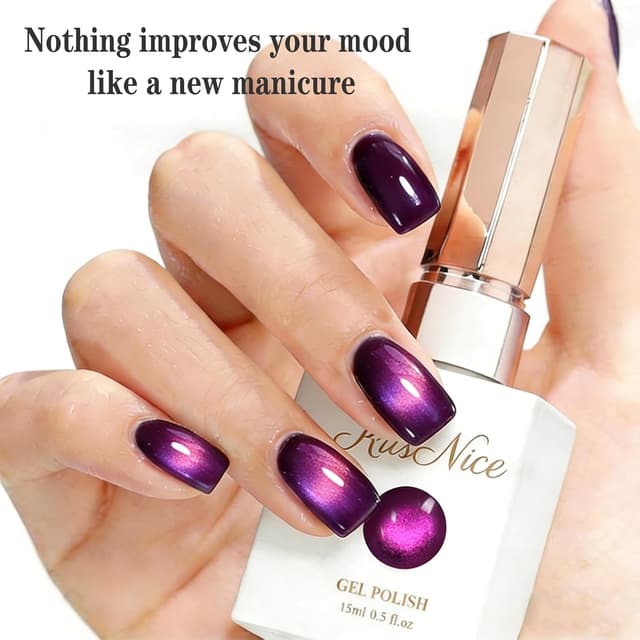 Detalle de KRISNICE UV Cat-Eye Gel Nagellack mit Magnet, 15 ml – lebhaftes Violett (MY032)
