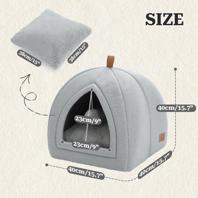 Detalle de PAWZ Road Katzenhöhle mit waschbaren Kissen (Grau), 40 x 40 x 40 cm – gemütliches Katzenzelt & Hunde-Kleintierhaus