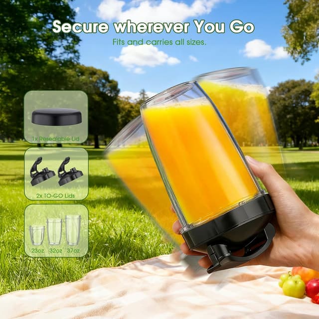Detalle de Smoothie Blender 25,000 RPM Portable Blender Kit with 3 Personal Cups and Grinder Attachment