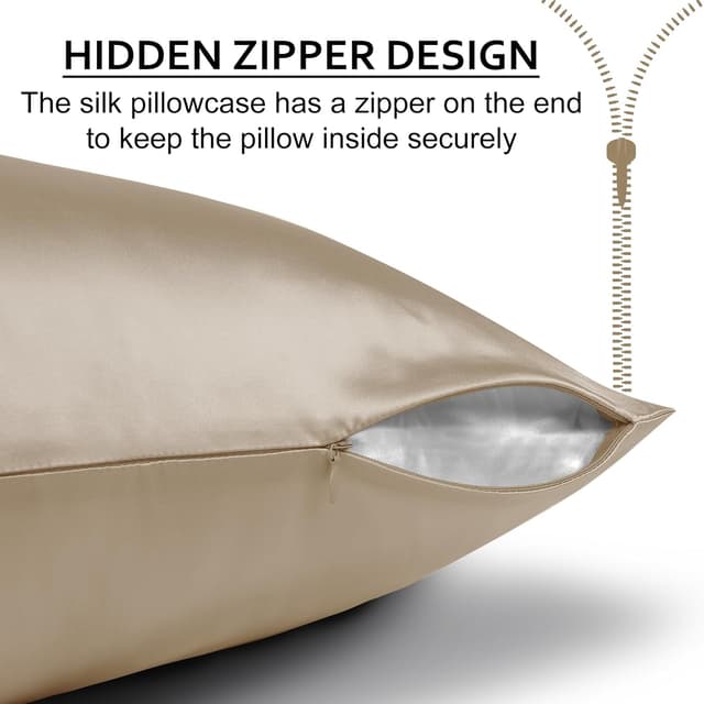 Detalle de Ravmix Silk Pillowcase for Hair and Skin (21Momme) with Hidden Zipper, Taupe, 50×75cm