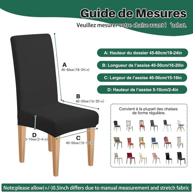 Thumbnail 6 de Dioxide housse de chaise extensible pour salle à manger – lot de 4 pièces (noir)