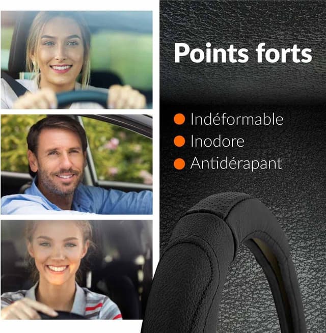 Thumbnail 4 de Upgrade4cars Couvre-volant cuir noir taille 37-39 cm