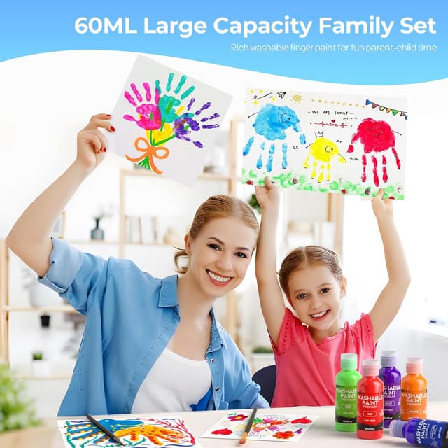 Detalle de Nicpro 12 Colours Washable Finger Paint Set (2 oz / 60 ml) – non-toxic finger paint for kids’ hands and feet