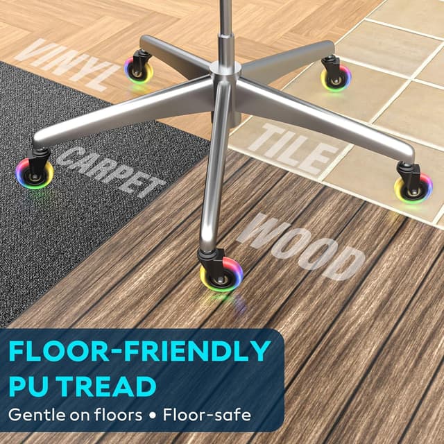 Detalle de WEWILL RGB Bürostuhl Rollen (3" / 11×22 mm) – 5er Set, leuchten beim Rollen in 4 Farben, ohne Batterie