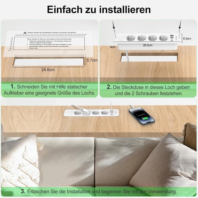 Thumbnail 4 de Versenkbare Steckdose 4‑fach mit 2 USB‑C 🔌