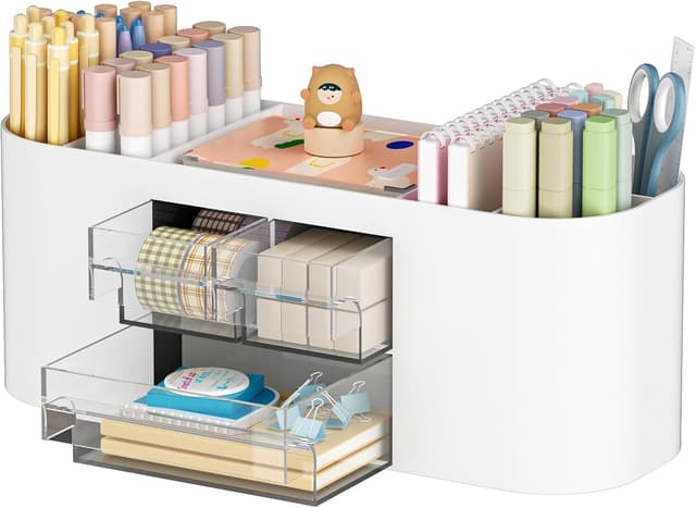 Detalle de Marbrasse Organizer scrivania con 3 cassetti e 7 scomparti (bianco)