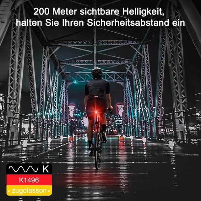Detalle de Tavaler Fahrrad-Rücklicht mit USB-C Akku, StVZO-zugelassen (K1496) und IPX4