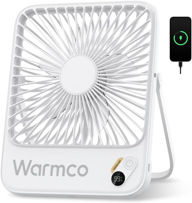 Detalle de Warmco 10000mAh Portable Desk Fan (21cm) – ultra-thin quiet rechargeable fan with digital display