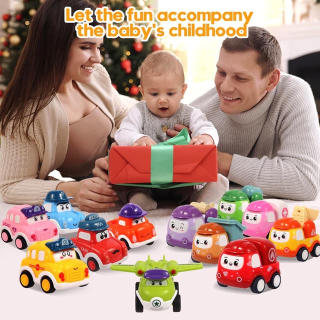 Thumbnail 6 de 12-Piece Pull-Back Car Set for Toddlers (Ages 12–36 Months) — Bright Construction & Racing Vehicle Toys
