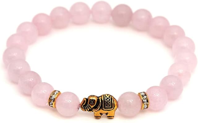 Detalle de Elefant Rosenquarz-Armband mit Kristall-Highlights und Echtheitszertifikat (Naturstein geprüft in Deutschland)