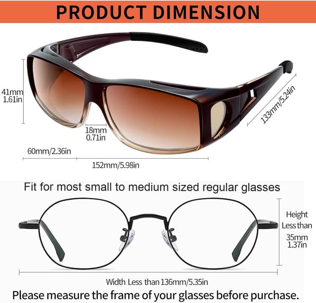 Detalle de KANASTAL Übergrößen-Überzieh-Sonnenbrille Fit Over für Brillenträger, quadratisch, polarisiert, UV400