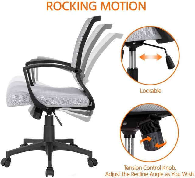 Thumbnail 6 de Yaheetech Adjustable Desk Chair Executive Computer Office Chair with Lumbar Support and Arms (Light Grey, Mesh)