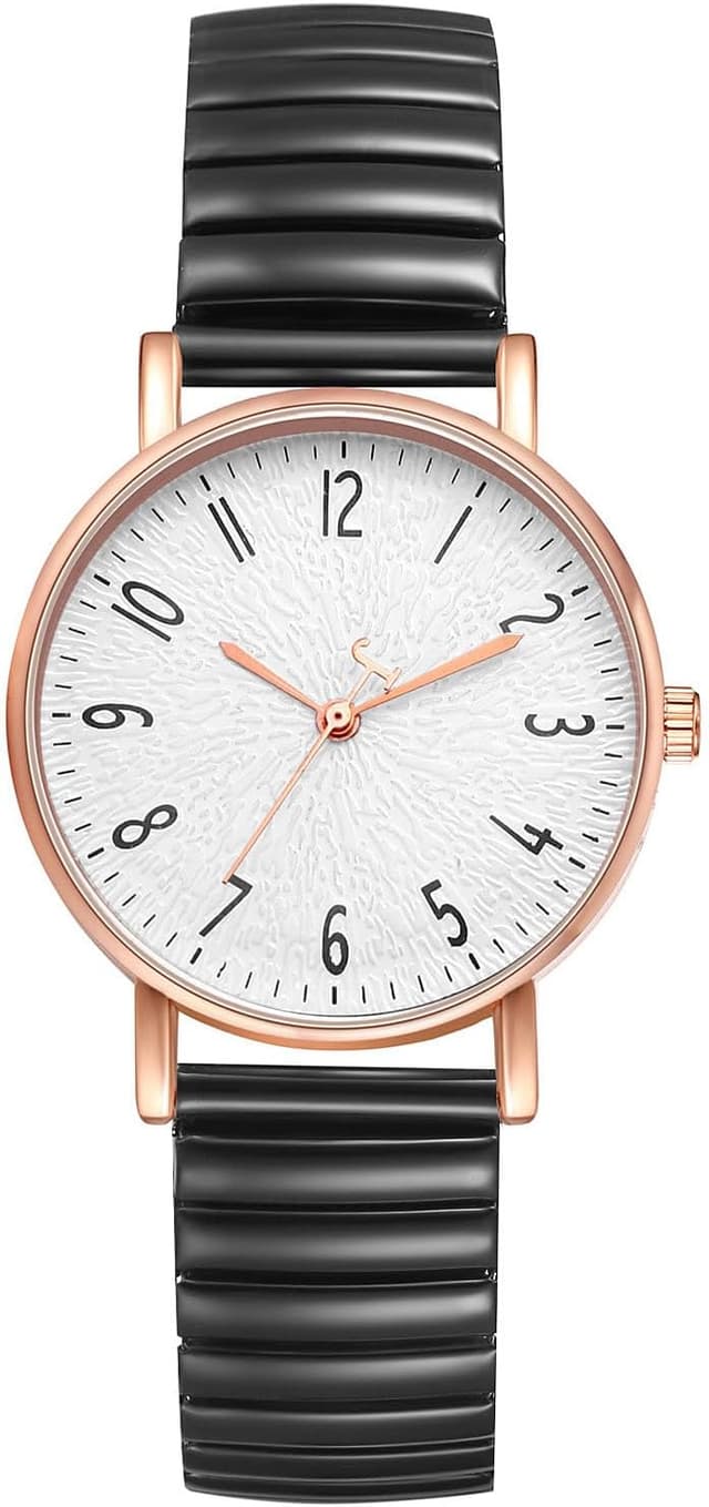 Detalle de Avaner Damen Stretch Armbanduhr mit großen Zahlen & hartem Edelstahlarmband