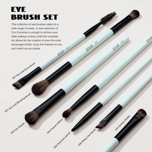 Detalle de Jessup Profi Duo-End Makeup Pinselset (10-tlg.) für Gesicht & Augen – Hellcyan T500