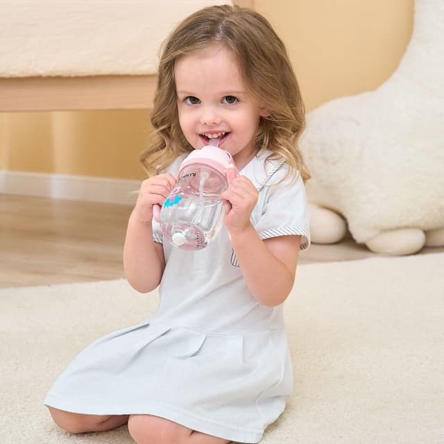 Detalle de Oberni Toddler Sippy Cup (Pink) 270ml/9oz, Leakproof Training Cup with Valved Spout – Pack of 3