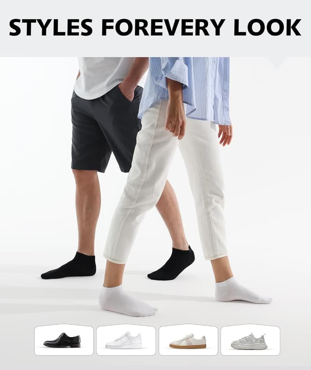 Thumbnail 6 de CLOSEMATE Socquettes basses coton respirantes homme & femme (39-42 ou 43-46), blanc/noir, lot de 5 ou 10 paires