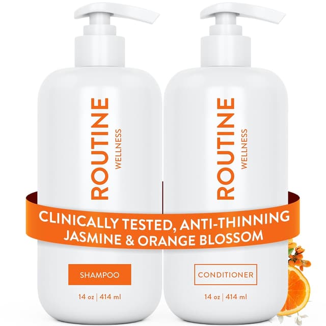 Detalle de Routine Wellness Anti-Thinning Shampoo & Conditioner Set (Biotin DHT Blocker) — Jasmine & Orange Blossom, Color-Safe (Pack of 2)