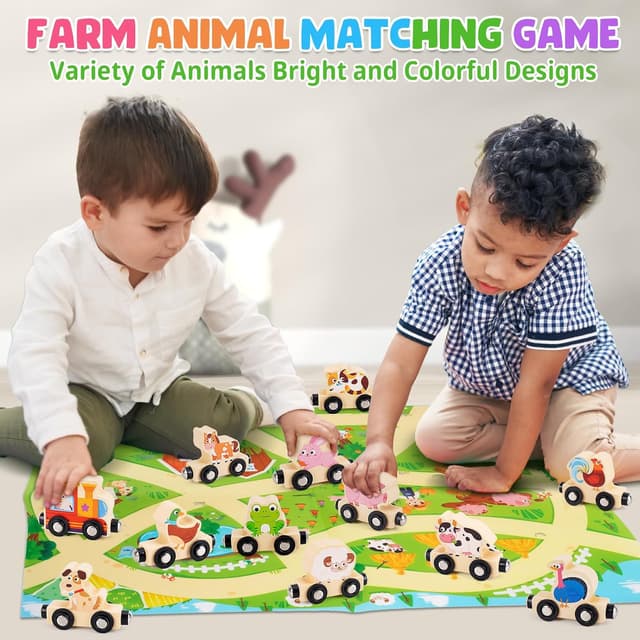 Thumbnail 6 de Montessori Wooden Train Toy with 12 Magnetic Animals & Game Map (for ages 1–3) in a storage box