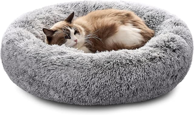 Thumbnail 1 de Pisi Bili Hundebett & Katzenbett „Donut“ 60 cm – waschbarer flauschiger Bezug, rutschfeste Unterseite (Grau)
