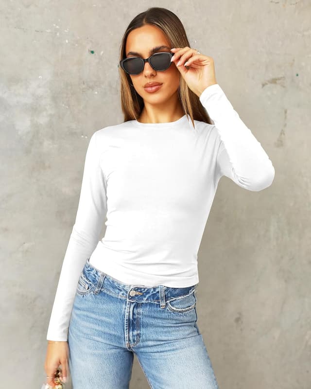 Detalle 2 de Abardsion Women’s Long Sleeve Cropped T-Shirt (Slim Fit) for Y2K Casual Going-Out Looks
