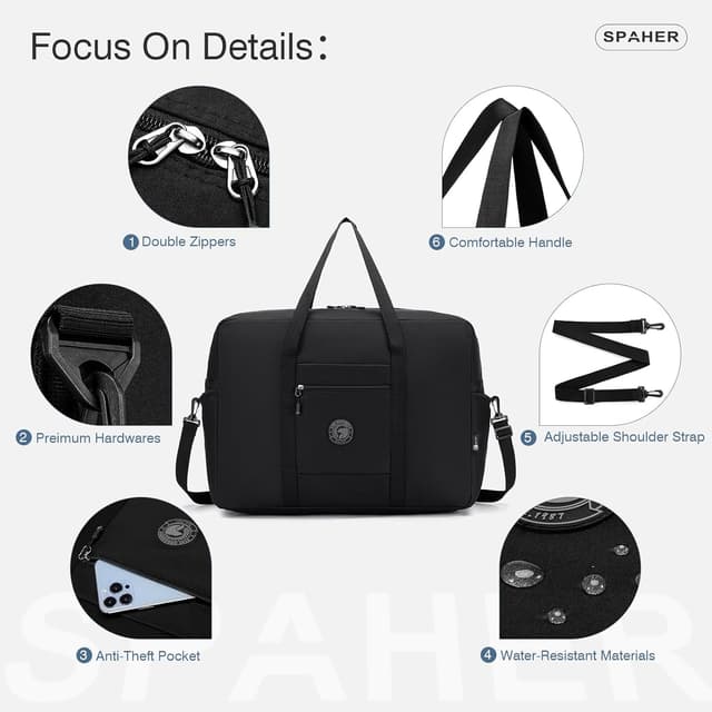 Detalle de SPAHER sac de voyage cabine 55x40x23 cm avec bandoulière amovible, trousse et grand sac à chaussures