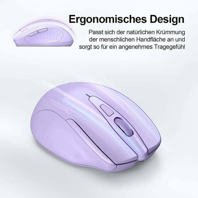 Thumbnail 6 de TECKNET Bluetooth Maus (wiederaufladbar, 3 Modi BT 5.0/3.0 + 2,4G, 4800 DPI) – ergonomisch, leise, lila