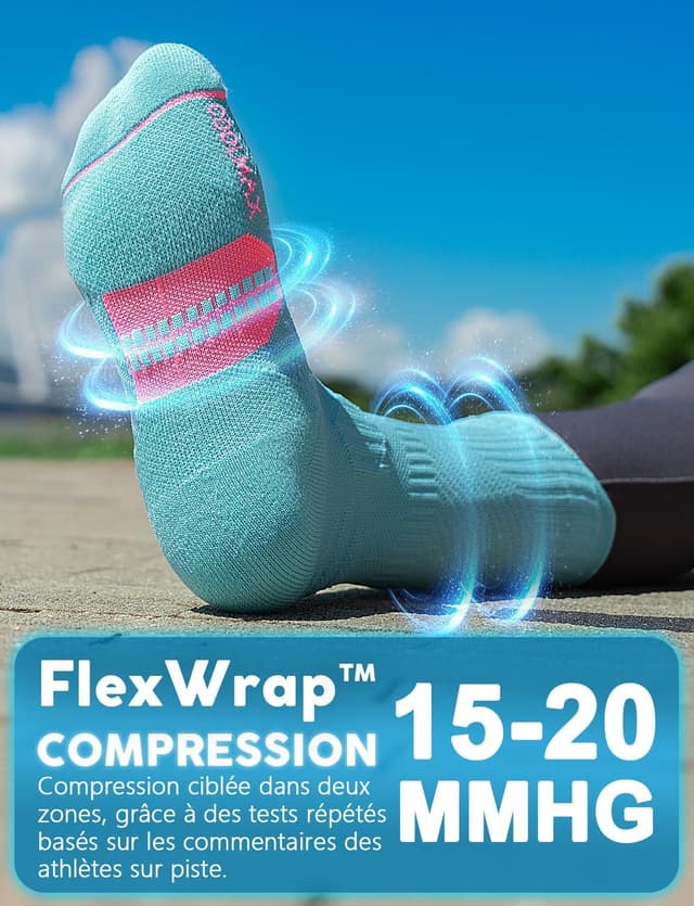 Detalle de Juclise chaussettes bambou Coolmax compressives pour femme — course, randonnée & gym