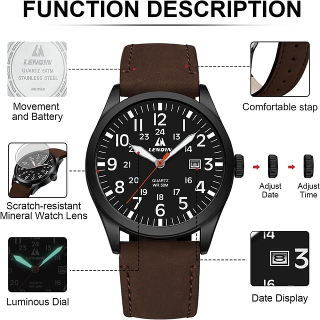 Detalle 2 de LN LENQIN Herren Militäruhr 42 mm