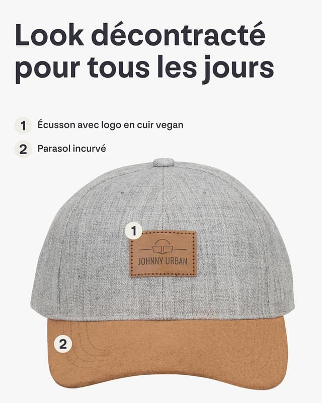 Detalle de Johnny Urban casquette snapback Dean unisexe à 6 panneaux, ajustable avec badge logo