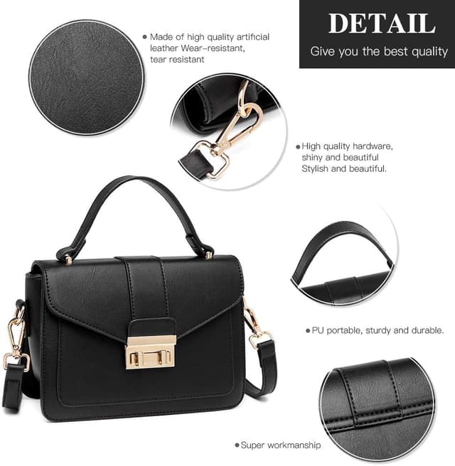 Detalle de Miss Lulu sac à main femme en PU cuir avec bandoulière amovible — format moyen pour travail, université et voyage