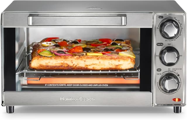 Detalle de Hamilton Beach 31401 Countertop Toaster Oven & Pizza Maker (Stainless Steel) — 4-Slice Capacity