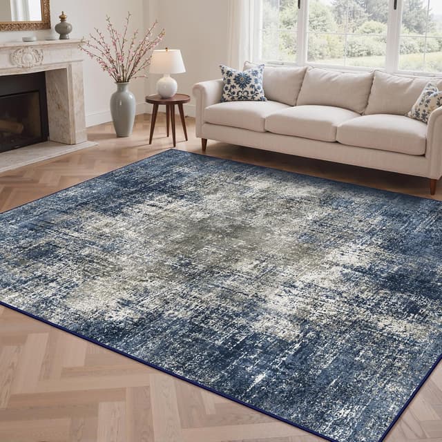 Detalle de Tapis BEIMO 160x230 cm motif abstrait bleu nuit, antidérapant et lavable en machine